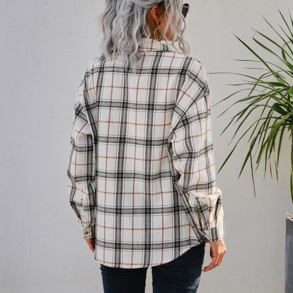 Plaid Button up Jacket Shacket Minimalist oversized - Picture 3 of 5